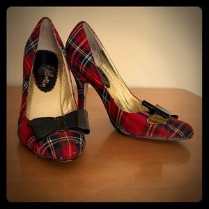 Holiday Plaid Heels with Black Patent Bow